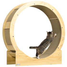 PawHut Cat Wheel for Indoor Cats, 36" Cat Treadmill with Scratching Pads, Cat Exercise Running Wheel with Brake for Health and Fitness, Oak