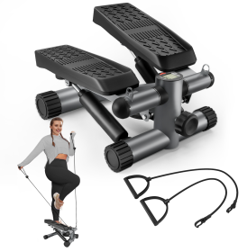 Steppers for Exercise, Stair Stepper with Resistance Bands, Mini Stepper with 330LBS Loading Capacity, Hydraulic Fitness Stepper with LCD Monitor (Color: as Pic)